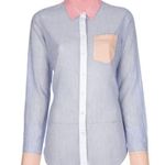 Theory Button Down Long Sleeve Multi Pattern Color Striped Blue Pink Orange SP Photo 0