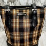Longaberger  Black Brown Plaid Cloth Bucket Bag Silver Hardware Vintage Fall Cozy Photo 8