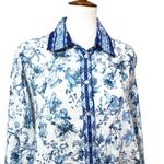 Magaschoni  Linen Blue White Floral Crop Boxy Button Down Blouse size XL Photo 1