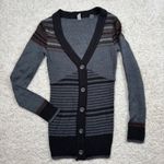 BKE by Buckle Women Gray Black Stripe V Neck Button Cardigan Sweater Size S Photo 0