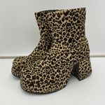 Vtg Plats Leopard Plush Platform Super Chucky Ankle Boots Size 10 Disco Funky Photo 0