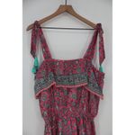 ALICIA BELL Floral Print Tassel Tie Shoulder Dress XL Red Blue Silk Cotton Photo 2