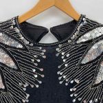 Scala Vintage Festive Dress Whimsigoth Fairy XL Black Silver Silk Sequined Beads Photo 3