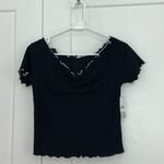 BP New Medium 90s Ribbed V-Neck Short Sleeve Lettuce Hem Baby Tee Crop Top Photo 4