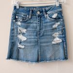 American Eagle AEO Next Level Medium Wash Distressed Ripped Jean Skirt Size 0 Photo 0