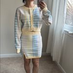 Plaid Pastel cardigan & skirt set. M/L Blue Size M Photo 1