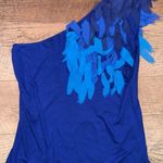 Trina Turk Blue Frilly One-Shoulder Tank Top Photo 0