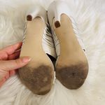 Nicole Miller Artelier leather strappy fishnet white high heels sandals shoes Photo 4