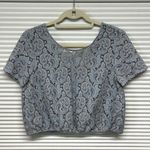 ZARA Basic Light Blue Floral Lace Short Sleeve Cropped Top Size Small Photo 0