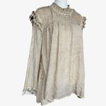 POL  Antique Taupe Ruffled Smocked‎ Long Sleeve Oversized Blouse Sz S Photo 3