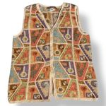 Peruvian Connection  Pima Cotton Knit Sweater Vest Geometric Artsy Oatmeal Vneck Photo 1