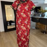 Sue’s Fashion Cheongsam Chinese Satin Short Sleeve Slim Maxi Dress. Size Medium Photo 2