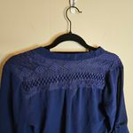 Wishful park  Y2K Boho Embroidered Navy Blue High Low Hem Blouse Photo 2