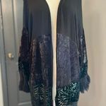 Knox Rose Boho Witchy Burnout Velvet Animal Print Fringe Black Women's Kimono Cardigan Photo 1