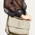 YSL Saint Laurent Niki Medium Flap Shoulder Bag in White Crinkled Leather Photo 0