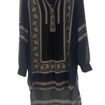 Knox Rose  XS Black Printed High Low Boho Roll Tab Sleeves‎ Sheer Tunic Top Photo 0