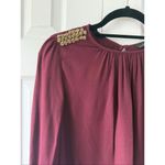 ZARA  Puff Sleeve Shoulder Studded Maroon Blouse Top Small Photo 1