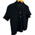 Theory Cropped Matte Cotton Jacquard Black Polo Shirt Short Sleeve Collared SZ M Photo 5