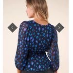 Sugar Lips  "Neon Carnival" Blue and Pink Leopard Print Chiffon Wrap Blouse Photo 7