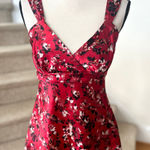 Vintage Y2K Red Satin Baby Doll Sleeveless Black Metallic Gold Floral Tank Top Size M Photo 0