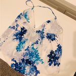 Blue floral wrap halter top Photo 2