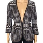 BCBGMAXAZRIA black brown white striped wrap sweater with tie belt Medium EUC Photo 9