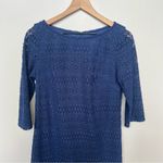 Jessica Howard  Lace Overlay 3/4 Sleeve Elegant Navy Lace Sheath Dress Size 8 Photo 2