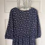 Kaileigh  XL Navy Floral Print Peasant 3/4 Sleeve V Neck Dress Babydoll Photo 3