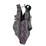 No Boundaries Tribal Print One Piece Swimsuit Plunge‎ Neckline Tie Straps Size M Photo 4