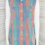 Bill Blass Check Color Block Sleeveless Button Front Shirt Multicolor Small Photo 0