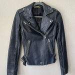 Gianni Bini  Distressed Blue Leather Moto Jacket Women’s Size XS Photo 0