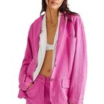 Free People Oversized Cotton Knit Textured Blazer Jacket Size M Pink Boho Career Photo 0