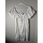 Lulus  White Floral Jacquard Puff Sleeve Sweetheart Neckline Mini Dress Size L Photo 1