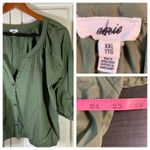 Aerie Olive Green Gathered V Neck Button Up Puff Sleeve Cropped Blouse Top XXL Photo 12