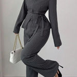 SheIn Women’s Pinstripe Long Sleeve Pants Set Photo 0