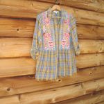 Andree by Unit Plaid Embroidered Flannel Shirt Top Photo 1
