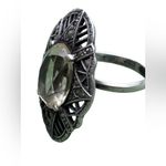 Antique Citrine Marcasite Hallmarked Sterling Silver Large Art Deco Estate Ring Yellow Photo 14