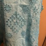 Johnny Was  Aqua Blue Embroidered Eyelet Tank Tunic Size M Boho Resort Wear Photo 4