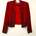 Laurence Kazar Vintage  Red Beaded Silk Jacket Size‎ L Holiday NYE Photo 0