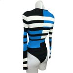 Solid & Striped  Blue Black White Striped V Neck Long Sleeve Bodysuit Top Size M Photo 1