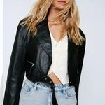 Nasty Gal Cropped Real Leather Belt Detail Moto Jacket Photo 0