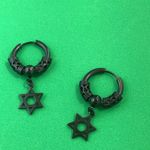 Titanium Steel Six Point Star Dangle Drop Earrings for Men Women Black Photo 3