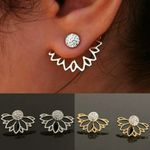 Boutique Silver‎ Lotus Flower Jacket Stud Earrings Photo 4