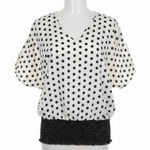 Retro Betty Blouse Polka Dot V Neck Dolman Sleeve Smocked Waist Pinup Rockabilly White Size M Photo 0