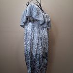 EXPRESS  Off-Shoulder Paisley Mini Dress - Blue and Black Photo 6