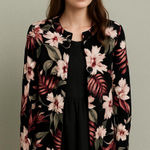 Deadstock Vintage Floral Shirt Jacket Long Sleeve Tropical Orchid Print Pink Photo 0