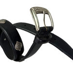 Fossil  Leather Belt Womens Small Black Silver Buckle Medallion Tapered 1in Photo 0