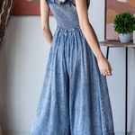 Denim Washed Smocked Waist Sleeveless Wide Leg Oli+Hali Romper NWOT Blue Size L Photo 1