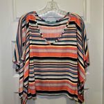 Karlie Multicolor Striped V Neck Slit Batwing Sleeve Crop Blouse size S Photo 0