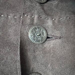 Elie Tahari  Long Brown Suede Fitted Jacket With Ornate Buttons Size S Photo 2